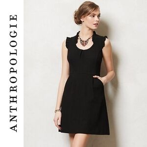 Anthropologie Tabitha Women's Textured Ruffle Cherie Black Dress Lined Size 10